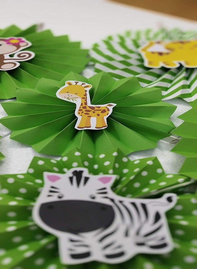 Untumble Jungle Theme Paper Fan Decoration Set for Birthday | Jungle Theme Party Paperfans | 6 Paper Fans in Different Size | Perfect for Jungle Theme Birthday Decoration | Pack of 6 - Image 2